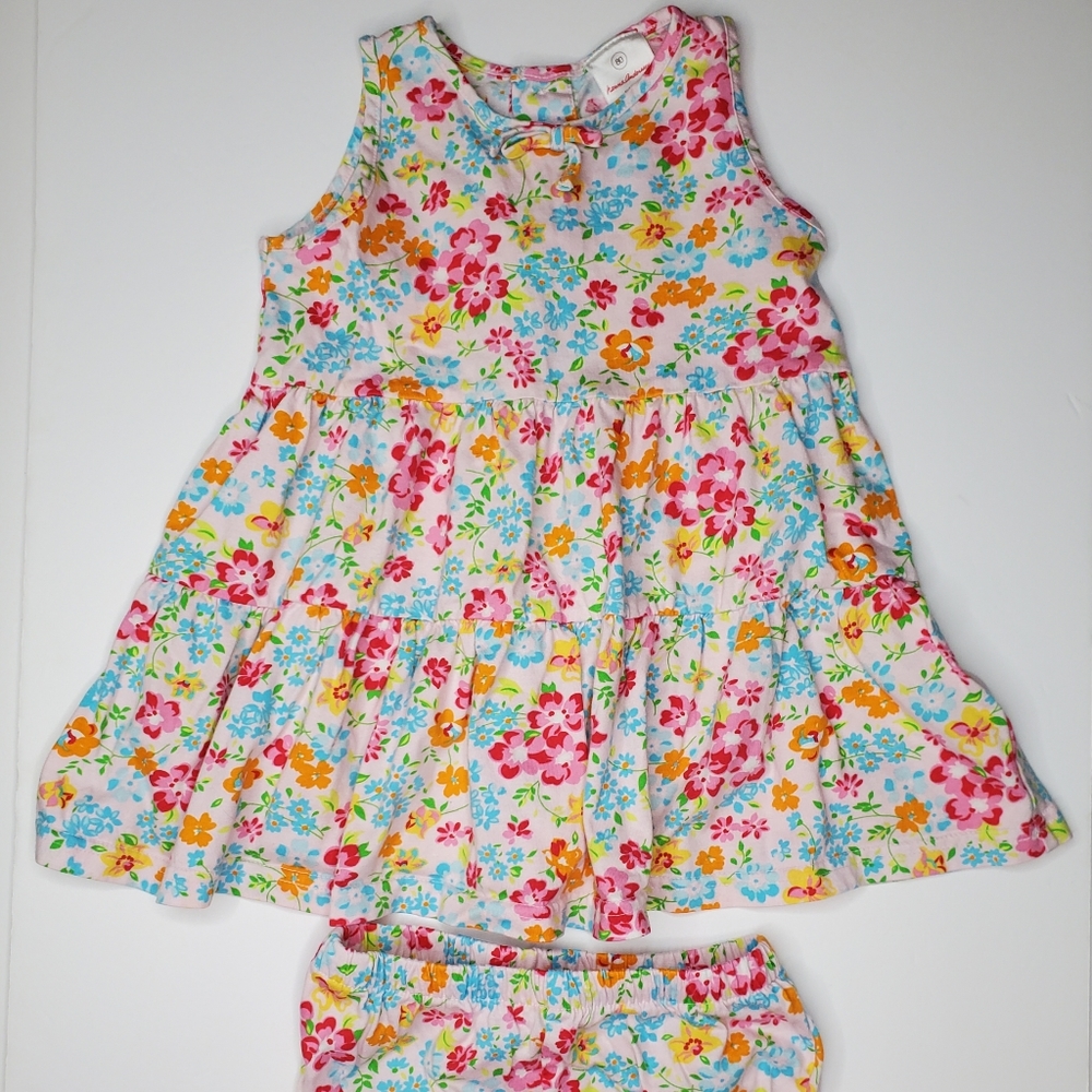 {Hanna Andersson} Pink Multi-color Sleeveless Flower Dress and Bloomers Set